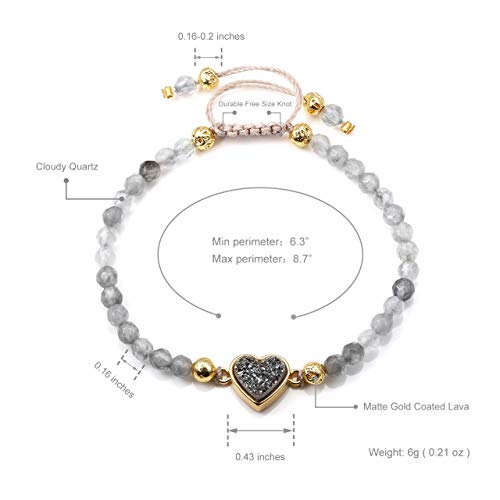 Black & Gold Lava Rock Stone Adjustable Bracelets with Heart Shape Charm