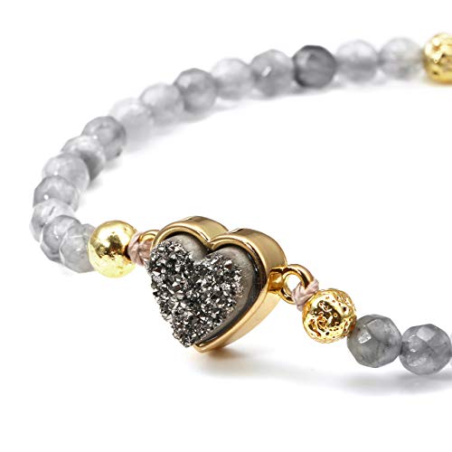 Black & Gold Lava Rock Stone Adjustable Bracelets with Heart Shape Charm