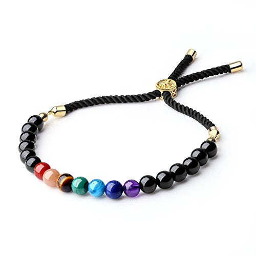 Mala Beads Black Obsidian Stone 7 Chakra Bolo Bracelet