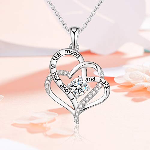 I Love You To The Moon and Back Sterling Silver Heart Necklace