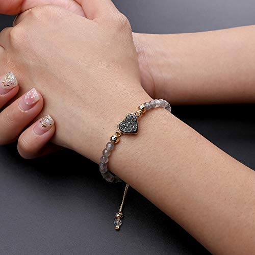 Black & Gold Lava Rock Stone Adjustable Bracelets with Heart Shape Charm