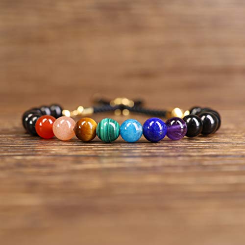 Mala Beads Black Obsidian Stone 7 Chakra Bolo Bracelet