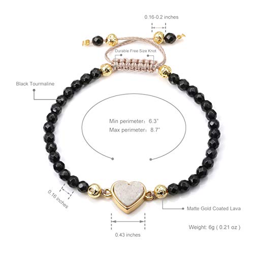 Black & Gold Lava Rock Stone Adjustable Bracelets with Heart Shape Charm