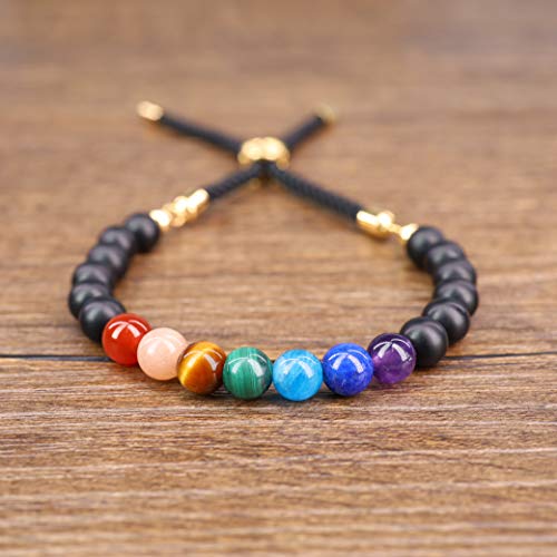 Mala Beads Black Obsidian Stone 7 Chakra Bolo Bracelet