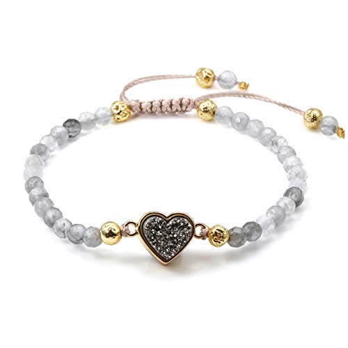 Black & Gold Lava Rock Stone Adjustable Bracelets with Heart Shape Charm