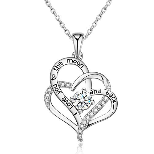 I Love You To The Moon and Back Sterling Silver Heart Necklace