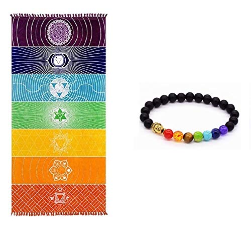 Bohemia Mandala Yoga Blanket and 7 Chakra Bracelet