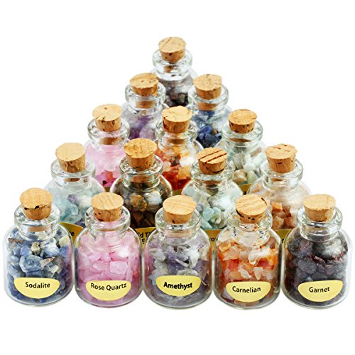 Mini Gemstone Bottles Chip Crystal Healing Tumbled Gem Reiki Wicca Stones Set