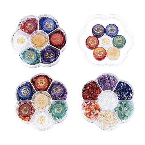 7 Chakra Crystal Stones Natural Reiki Healing Crystals Gemstones with Engraved Chakra Symbol Tumbled Polished Chakra Stone Kit for Meditation Crystal Therapy