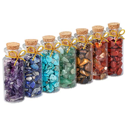 Mini Gemstone Bottles Chip Crystal Healing Tumbled Gem Reiki Wicca Stones Set