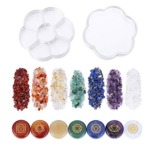 7 Chakra Crystal Stones Natural Reiki Healing Crystals Gemstones with Engraved Chakra Symbol Tumbled Polished Chakra Stone Kit for Meditation Crystal Therapy