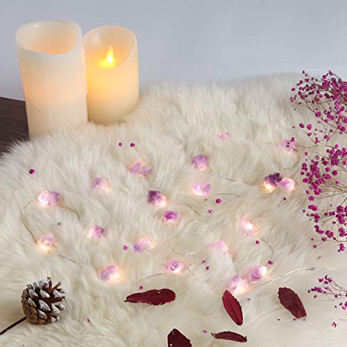 Nature Amethyst Crystal Raw Stones Decorative String lights 6.5ft 20LEDs with Remote Control