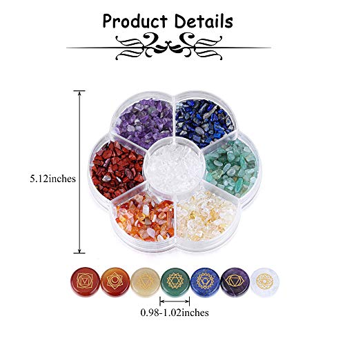 7 Chakra Crystal Stones Natural Reiki Healing Crystals Gemstones with Engraved Chakra Symbol Tumbled Polished Chakra Stone Kit for Meditation Crystal Therapy