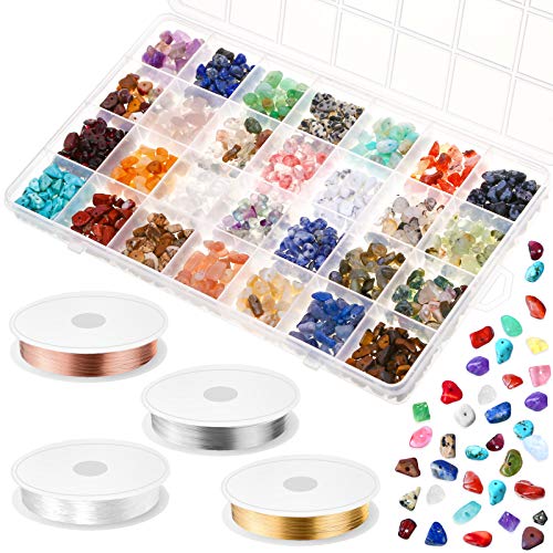 Crystal Beads for Jewelry Making, 28 Colors Natural Gemstone Chips Kit for Bracelets, Necklaces, or Earrings