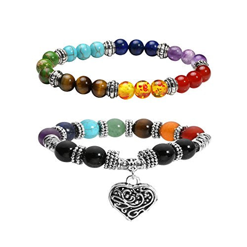 7 Chakra Reiki Healing Heart Bracelet Set