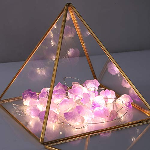 Nature Amethyst Crystal Raw Stones Decorative String lights 6.5ft 20LEDs with Remote Control