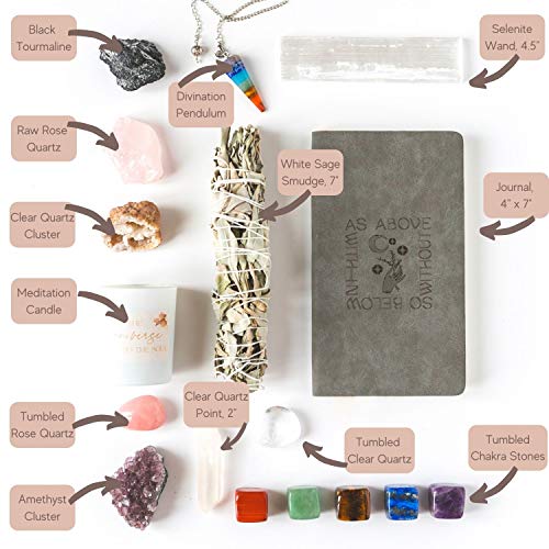 HEALING CRYSTALS SET, 17 pc. Premium Chakra Crystals Box for Beginners