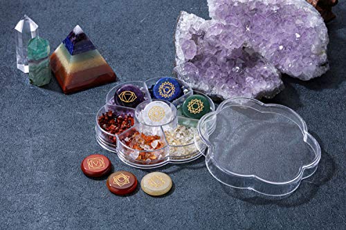 7 Chakra Crystal Stones Natural Reiki Healing Crystals Gemstones with Engraved Chakra Symbol Tumbled Polished Chakra Stone Kit for Meditation Crystal Therapy