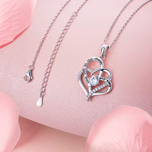 I Love You To The Moon and Back Sterling Silver Heart Necklace