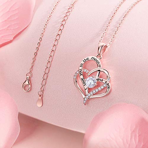 I Love You To The Moon and Back Sterling Silver Heart Necklace