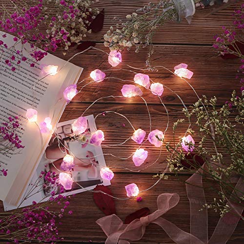 Nature Amethyst Crystal Raw Stones Decorative String lights 6.5ft 20LEDs with Remote Control