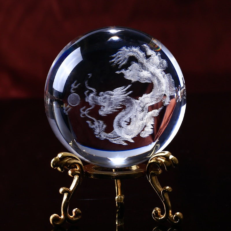 3D Laser Engraved Dragon Crystal Ball