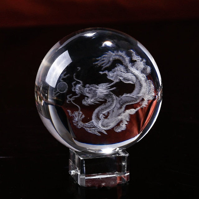 3D Laser Engraved Dragon Crystal Ball