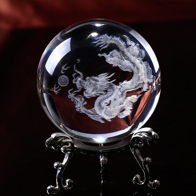 3D Laser Engraved Dragon Crystal Ball